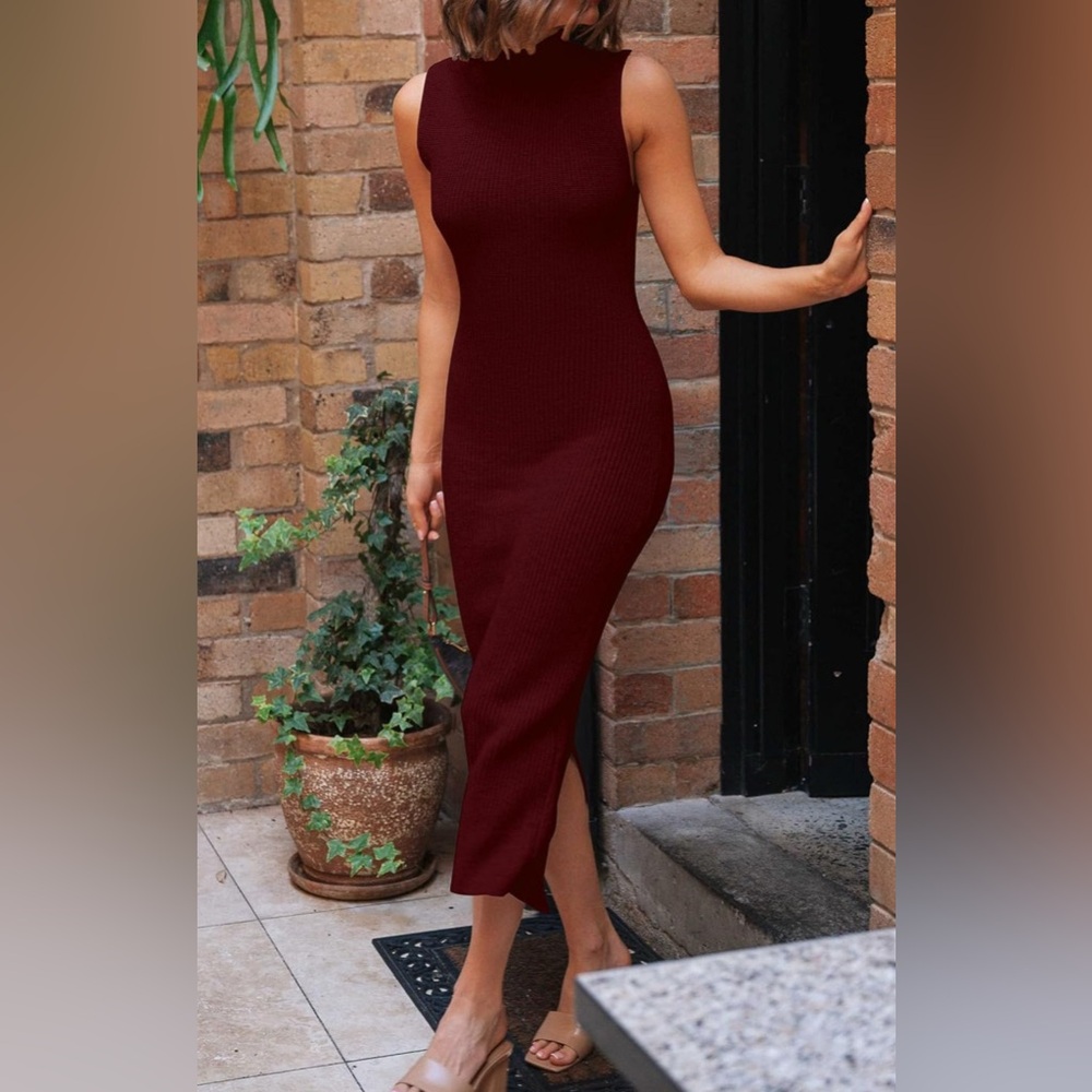NWOT Elegant Burgundy Sleeveless 2 piece Dress M - Picture 7 of 9